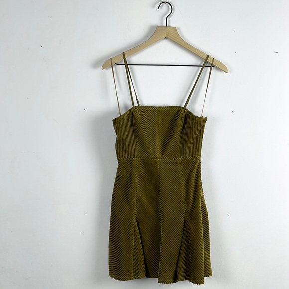 slim fit dress slacks Evelyn Cord Shift Dress-Green Fir main image 1